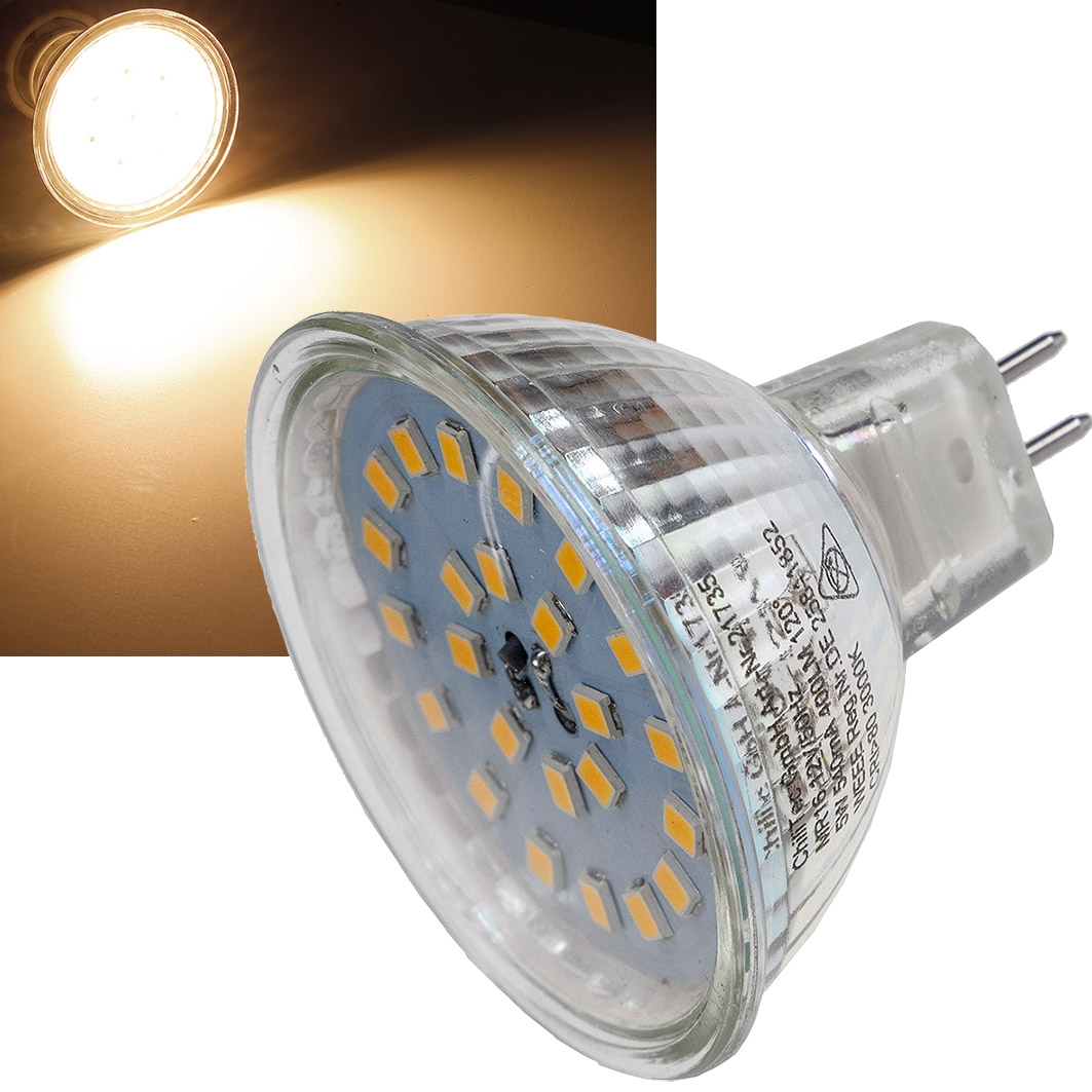 LED Strahler MR16 H55 SMD 120°, 3000k, 420lm, 12V/4W, warmweiß