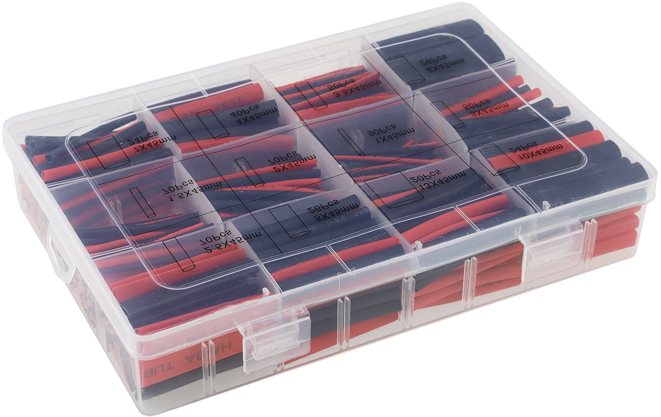 Isolierschlauch Sortiment Schrumpfschlauch Set PE-Box 560-teilg schwarz/rot 2:1