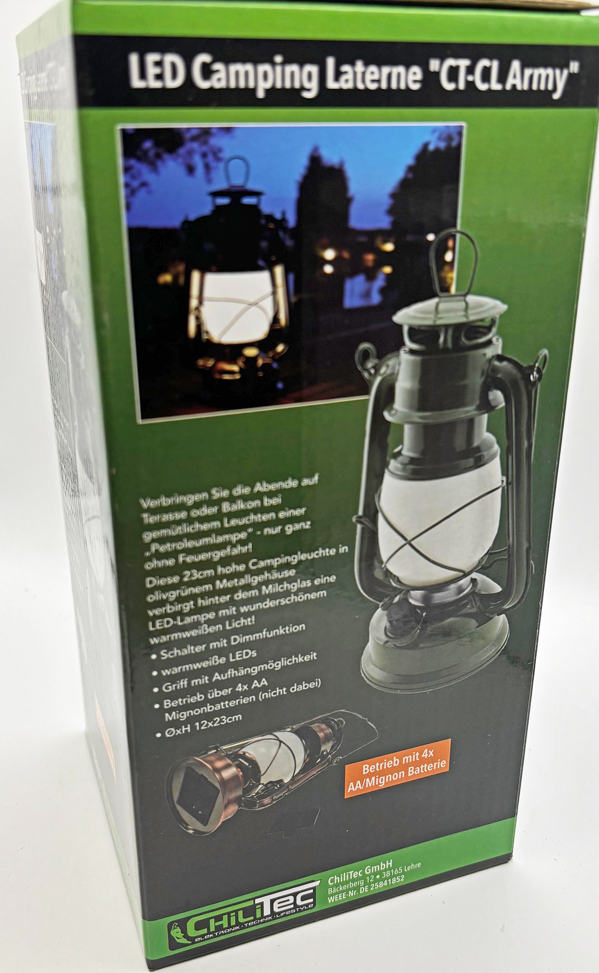 Lanterne De Camping ChiliTec LED - 23cm, Intensité Variable, Design Rétro, Sur Piles